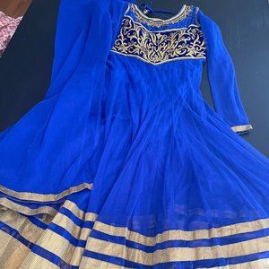 Blue and Gold Indian Anarkali Dress